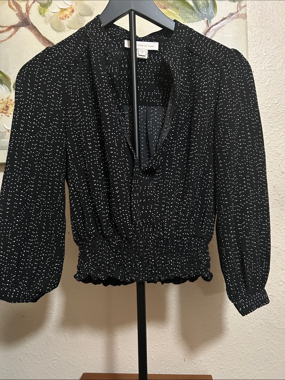 Monteau Black Blouse with White Dot Print
